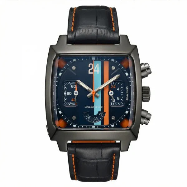 Valther Midnight Monaco Chronograph 42 – Orange Accent