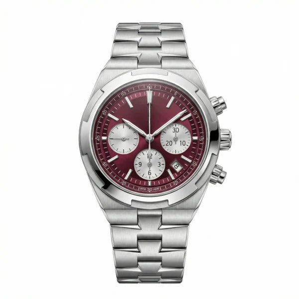 Valther Burgundy Steel Chronograph 42 – Wine Panda Dial