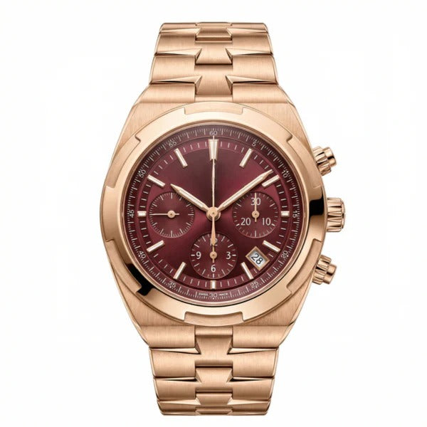 Veltrix Bordeaux Rose Chronograph 42 – Burgundy Sunburst