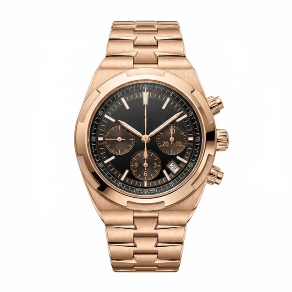 Veltrix Rose Noir Chronograph 42 – Gold Bracelet